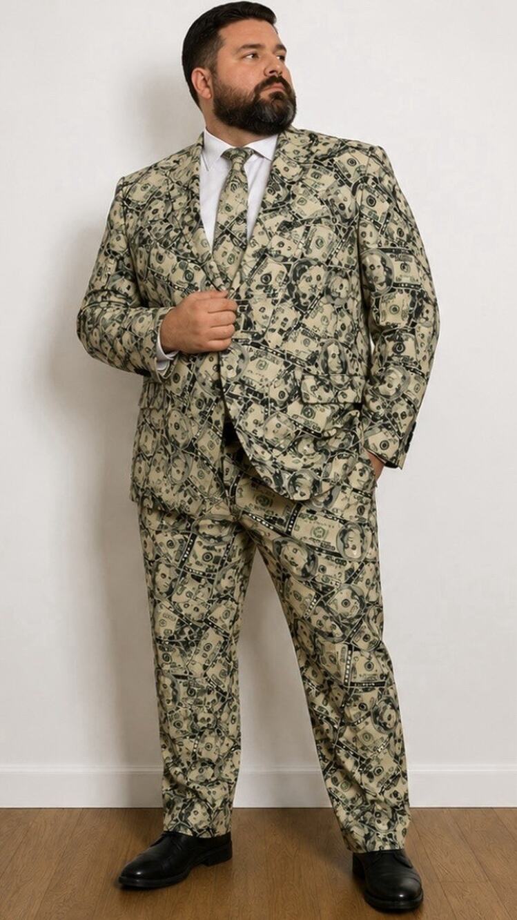 Opposuits Money Suit Mens XXL $100 Bill Cash Print Blazer Pants Tie Party